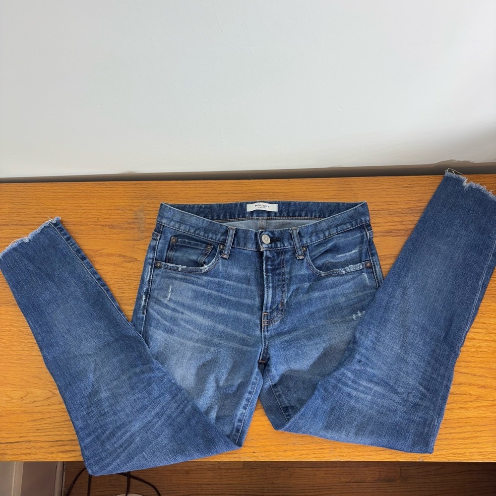 Moussy Vintage Dark Blue Jeans Cropped Raw Hem Size 30 Women